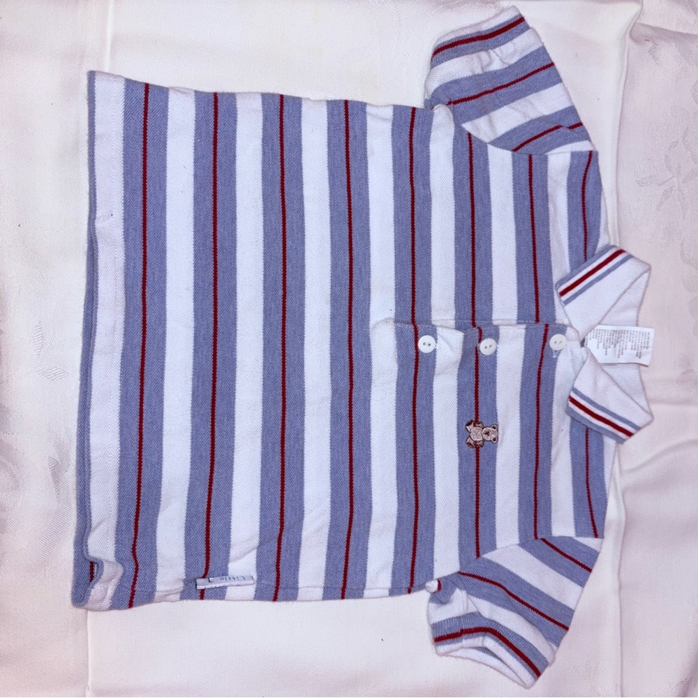 Little Me Blue and Red Striped Polo